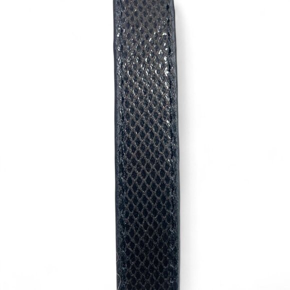 Black Slider Belt With Brushed Silver Metal Clasp Adjustable Leather Lined M/L - Picture 2 of 6